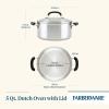 imageFarberware Brilliance Stainless Steel Dutch OvenCasserole Pan with Glass Lid 5 Quart Dishwasher Safe and Induction Ready Compatible with All Cooktops Stainless Steel
