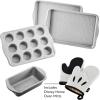 imageFarberware Disney Bake with Mickey Mouse Nonstick Bakeware SetBaking Pans with Disney Home Oven Mitts Cookie Pans MuffinCupcake and Loaf Pan 6 Piece  BlackBakeware Set with Oven Mitts