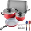 imageFarberware Disney Bon Voyage Ceramic Nonstick Pots and Pans Set with Baking SheetCookie Pan and Disney Home Kitchen Tools 8 Piece Non Stick Cookware Set  RedRed