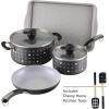 imageFarberware Disney Monochrome Ceramic Nonstick Cookware Pots and Pans with BakingBakeware Cookie Pan and Kitchen Cooking Tool Set Dishwasher Safe 8 Piece Cookware Set  Black