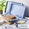 imageFarberware Easy Solutions Nonstick Baking Set Includes Cookie Pans Loaf Pan and Cake Pan with Portion Marks 4 Piece Non Stick Bakeware Set  BlueBakeware Set 4 Piece