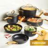 imageFarberware Forged Induction Ceramic Nonstick Pots and Pans Set with Lids and Kitchen Cooking Tools  Dishwasher Safe Suitable for All Stovetops 12 Piece Cookware Set  Black and GoldBlack