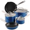 imageFarberware Style Nonstick Cookware Pots and Pans Set with Cooking Utensils Dishwasher Safe 10 Piece  BlueBlue