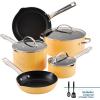 imageFarberware Style Nonstick Cookware Pots and Pans Set with Cooking Utensils Dishwasher Safe 10 Piece  BlueYellow