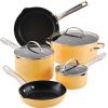 imageFarberware Style Nonstick Cookware Pots and Pans Set with Cooking Utensils Dishwasher Safe 10 Piece  BlueYellow