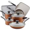 imageFarberware 80183 Glide Pro Hard Anodized Ceramic Nonstick Cookware Pots and Pans Set 11 Piece GrayCopper