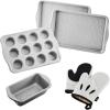 imageFarberware Disney Bake with Mickey Mouse Nonstick Bakeware SetBaking Pans with Disney Home Oven Mitts Cookie Pans MuffinCupcake and Loaf Pan 6 Piece  BlackBakeware Set with Oven Mitts