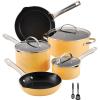 imageFarberware Style Nonstick Cookware Pots and Pans Set with Cooking Utensils Dishwasher Safe 10 Piece  BlueYellow