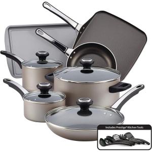 imageFarberware 80183 Glide Pro Hard Anodized Ceramic Nonstick Cookware Pots and Pans Set 11 Piece GrayChampagne