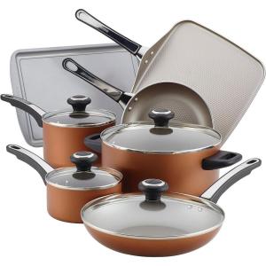 imageFarberware 80183 Glide Pro Hard Anodized Ceramic Nonstick Cookware Pots and Pans Set 11 Piece GrayCopper