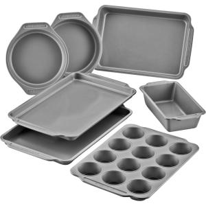 imageFarberware Bakeware Nonstick Baking Pans with Baking Sheets Cake Pans MeatloafBread Pan and Muffin Pan 7 Piece Bakeware Set  Gray7Piece Set