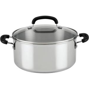 imageFarberware Brilliance Stainless Steel Dutch OvenCasserole Pan with Glass Lid 5 Quart Dishwasher Safe and Induction Ready Compatible with All Cooktops Stainless Steel