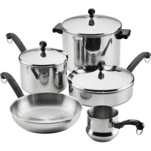 imageFarberware Classic Series Anniversary Edition Stainless Steel Cookware Set and Lids Induction Ready Dishwasher Safe 8 Piece Pots and Pans Metal Utensil Safe  Stainless SteelStainless Steel