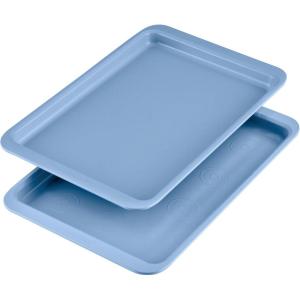 imageFarberware Easy Solutions Nonstick Baking Set Includes Cookie Pans Loaf Pan and Cake Pan with Portion Marks 4 Piece Non Stick Bakeware Set  Blue2 Piece  10 x 15