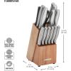 imageFARBERWARE 15Piece Kitchen Knife Set with HighCarbon Stainless Steel Blades Black Handles Steak Knives Wood Block Razor Sharp and ErgonomicAcacia Wood