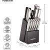 imageFARBERWARE 15Piece Kitchen Knife Set with HighCarbon Stainless Steel Blades Black Handles Steak Knives Wood Block Razor Sharp and ErgonomicBlack