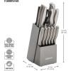 imageFARBERWARE 15Piece Kitchen Knife Set with HighCarbon Stainless Steel Blades Black Handles Steak Knives Wood Block Razor Sharp and ErgonomicGraphite