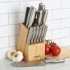 imageFARBERWARE 15Piece Kitchen Knife Set with HighCarbon Stainless Steel Blades Black Handles Steak Knives Wood Block Razor Sharp and ErgonomicNatural Bamboo