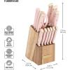 imageFarberware 14Piece Knife Block Set White and Gold  RazorSharp HighCarbon Stainless Steel TripleRiveted Ergonomic Handles Stylish Wood BlockBlush and Gold