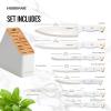 imageFarberware 14Piece Knife Block Set White and Gold  RazorSharp HighCarbon Stainless Steel TripleRiveted Ergonomic Handles Stylish Wood BlockWhite and Gold