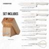 imageFarberware 15Piece Forged Triple Rivet Knife Block Set RazorSharp Kitchen Knife Set with Wood Block HighCarbon Stainless Steel WhiteWhite