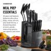 imageFarberware 30Piece SpinandStore Knife and Kitchen Tool Set with Rotating Storage Caddy High CarbonStainless Steel Kitchen Knives RazorSharp Knife Set BlackBlack
