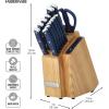 imageFarberware Edgekeeper Triple Riveted Slim Acacia Knife Block Set with Built in Sharpener 14Piece WhiteNavy
