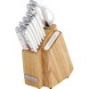 imageFarberware Edgekeeper Triple Riveted Slim Acacia Knife Block Set with Built in Sharpener 14Piece WhiteWhite