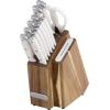 imageFarberware Edgekeeper Triple Riveted Slim Acacia Knife Block Set with Built in Sharpener 14Piece WhiteWhite