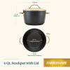 imageFarberware Forged Induction Ceramic Nonstick Cookware Stockpot with Lid Dishwasher Safe Suitable for All Stovetops 6 Quart Soup Pot Stockpot  Black and GoldBlack and Gold