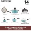 imageFarberware Smart Control Nonstick Cookware Pots and Pans Set 14 Piece BlackAqua
