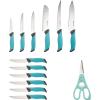 imageFarberware Soft Grip Cutlery Knife Block Set 14Piece Aqua and Gray