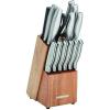 imageFARBERWARE 15Piece Kitchen Knife Set with HighCarbon Stainless Steel Blades Black Handles Steak Knives Wood Block Razor Sharp and ErgonomicAcacia Wood