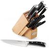 imageFarberware 15Piece Forged Triple Riveted Knife Block Set High CarbonStainless Steel Kitchen Knives RazorSharp Knife Set with Wood Block BlackNatural 1