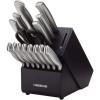imageFarberware Edgekeeper 16Piece Stainless Steel Knife Block Set with Built in Knife Sharpener High CarbonStainless Steel Kitchen Knives RazorSharp Knife Set BlackBlack