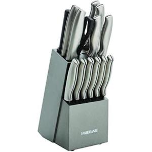imageFARBERWARE 15Piece Kitchen Knife Set with HighCarbon Stainless Steel Blades Black Handles Steak Knives Wood Block Razor Sharp and ErgonomicGraphite