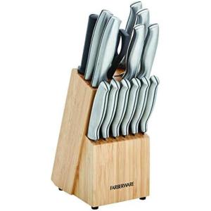 imageFARBERWARE 15Piece Kitchen Knife Set with HighCarbon Stainless Steel Blades Black Handles Steak Knives Wood Block Razor Sharp and ErgonomicNatural Bamboo