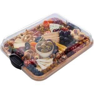 imageFARBERWARE BuildABoard Acacia Cutting Board with Builtin Storage Compartments Clear Locking Lid ampamp White Handles Great for Charcuterie ampamp SnacksBlack