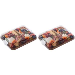 imageFARBERWARE BuildABoard Acacia Cutting Board with Builtin Storage Compartments Clear Locking Lid ampamp White Handles Great for Charcuterie ampamp SnacksWhite