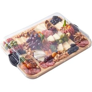 imageFARBERWARE BuildABoard Acacia Cutting Board with Builtin Storage Compartments Clear Locking Lid ampamp White Handles Great for Charcuterie ampamp SnacksAcacia