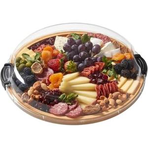 imageFARBERWARE BuildaBoard Cutting Board with Five Compartments and Clear Locking Lid for Charcuterie Snacks and More BambooBlackBamboo