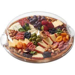 imageFARBERWARE BuildaBoard Cutting Board with Five Compartments and Clear Locking Lid for Charcuterie Snacks and More BambooWhiteAcacia