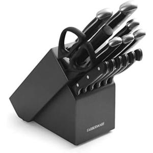 imageFarberware 15Piece Forged Triple Riveted Knife Block Set High CarbonStainless Steel Kitchen Knives RazorSharp Knife Set with Wood Block BlackGraphite