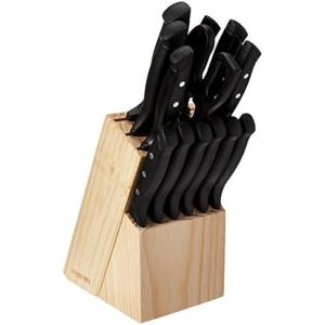 imageFarberware 22Piece Triple Rivet RustResistant Wave Edge HighCarbon Stainless Steel Knife Block Set BeechwoodBlackWave Edge