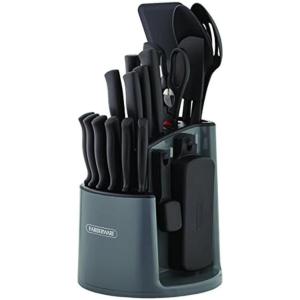 imageFarberware 30Piece SpinandStore Knife and Kitchen Tool Set with Rotating Storage Caddy High CarbonStainless Steel Kitchen Knives RazorSharp Knife Set BlackBlack
