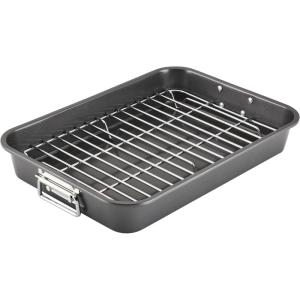 imageFarberware Bakeware Nonstick Steel Roaster with Flat Rack 11Inch x 15Inch Gray11 x 15