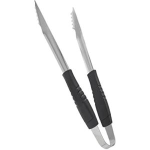 imageFarberware Barbeque Stainless Steel Tongs with Scalloped Edge 1575 Inch RedTextured Handles