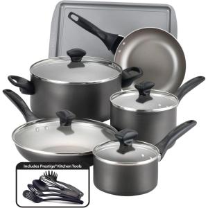 imageFarberware Dishwasher Safe Nonstick 15Piece Cookware Set AquaPewter