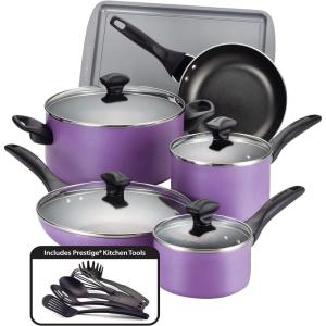 imageFarberware Dishwasher Safe Nonstick 15Piece Cookware Set AquaPurple