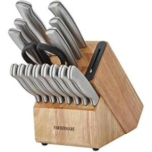 imageFarberware Edgekeeper 16Piece Stainless Steel Knife Block Set with Built in Knife Sharpener High CarbonStainless Steel Kitchen Knives RazorSharp Knife Set BlackNatural